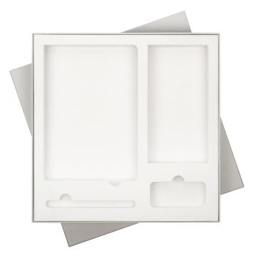 Portobello Подарочная коробка с ложементом для ежедневника, ручки и аккумулятора, серая (под съемные ложементы) с логотипом на заказ