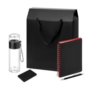 Portobello Подарочный набор Welcome Pack, черный/красный (бутылка, ежедневник, ручка, ЗУ, коробка-пакет) с логотипом на заказ