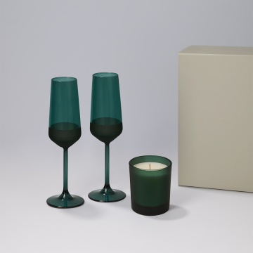 Portobello Подарочный набор свеча Enigma + 2 бокала для шампанского Emerald в серой коробке с логотипом на заказ