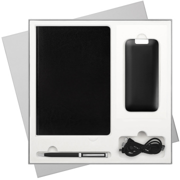 Portobello Подарочный набор River side, черный/красный (ежедневник, ручка, аккумулятор) с логотипом на заказ