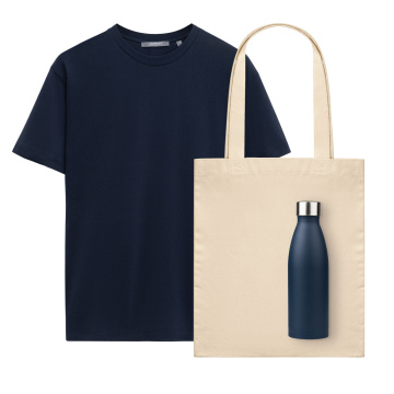 Portobello Набор с одеждой KRIS (футболка, термобутылка, шоппер), синий, M с логотипом на заказ