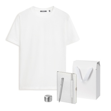 Portobello Набор с одеждой KRIS (футболка, колонка, ежедневник, ручка), серебряный, M с логотипом на заказ