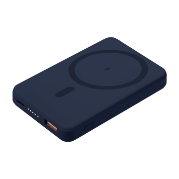 Portobello Внешний аккумулятор Largo PD 5000mAh с функцией беспроводной зарядки 15W, синий с логотипом на заказ