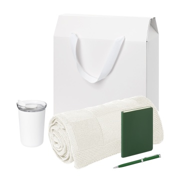 Portobello Подарочный набор Велком Пак Спарк мини (Welcome Pack Spark mini), зеленый (термокружка, блокнот, ручка, плед, коробка-пакет) с логотипом на заказ