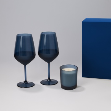Portobello Подарочный набор свеча Enigma + 2 бокала для вина Sapphire в синей коробке с логотипом на заказ