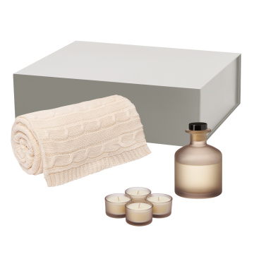 Portobello Подарочный набор Сенто (Sento), Фадо (Fado), бежевый (свеча, диффузор, плед) с логотипом на заказ