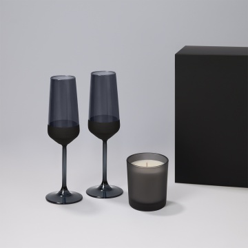 Portobello Подарочный набор свеча Enigma + 2 бокала для шампанского Black Edition в черной коробке с логотипом на заказ