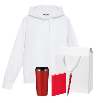 Portobello Набор с одеждой ALEX (худи, термокружка, ежедневник, ручка), красный/белый, S с логотипом на заказ