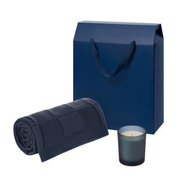 Portobello Подарочный набор Enigma. Cella Soft, синий (свеча, плед) с логотипом на заказ