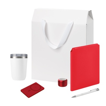 Portobello Подарочный набор Велком Пак Премиум (Welcome Pack Premium), красный (термокружка, колонка, ежедневник, ручка, ЗУ, коробка-пакет) с логотипом на заказ
