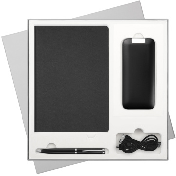 Portobello Подарочный набор Moon river, черный (ежедневник, ручка, аккумулятор) с логотипом на заказ