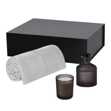 Portobello Подарочный набор Enigma, Cella Soft, серый (свеча, диффузор, плед) с логотипом на заказ