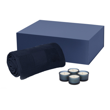Portobello Подарочный набор Сенто (Sento), Селла (Cella), синий (свеча, плед) с логотипом на заказ