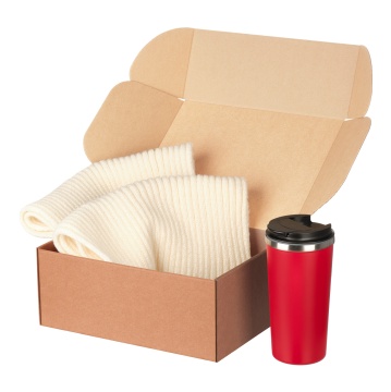 Portobello Подарочный набор Forges, бежевый/красный (шарф, термокружка) с логотипом на заказ