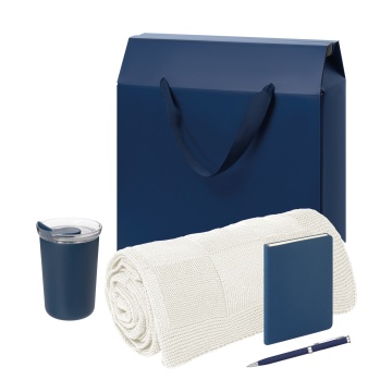 Portobello Подарочный набор Велком Пак Спарк мини (Welcome Pack Spark mini), синий (термокружка, блокнот, ручка, плед, коробка-пакет) с логотипом на заказ
