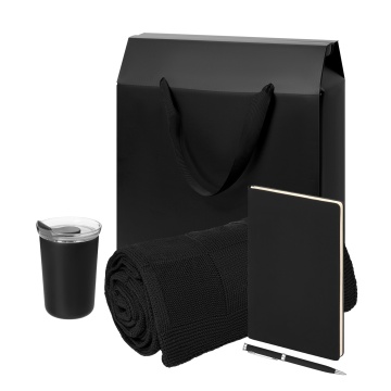Portobello Подарочный набор Велком Пак Спарк (Welcome Pack Spark), черный (термокружка,ежедневник, ручка, плед, коробка-пакет) с логотипом на заказ
