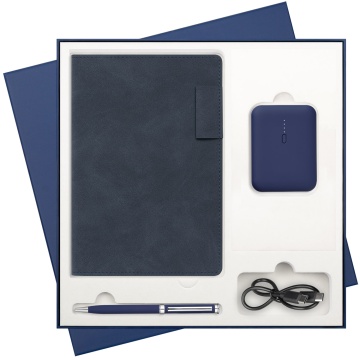 Portobello Подарочный набор Teolo, синий (ежедневник, ручка, аккумулятор) с логотипом на заказ