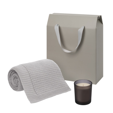 Portobello Подарочный набор Энигма (Enigmа), Мальта Софт (Malta Soft), серый (свеча, плед) с логотипом на заказ