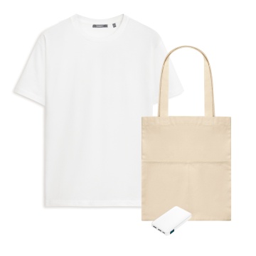 Portobello Набор с одеждой KRIS (футболка, аккумулятор, шоппер), белый, L с логотипом на заказ